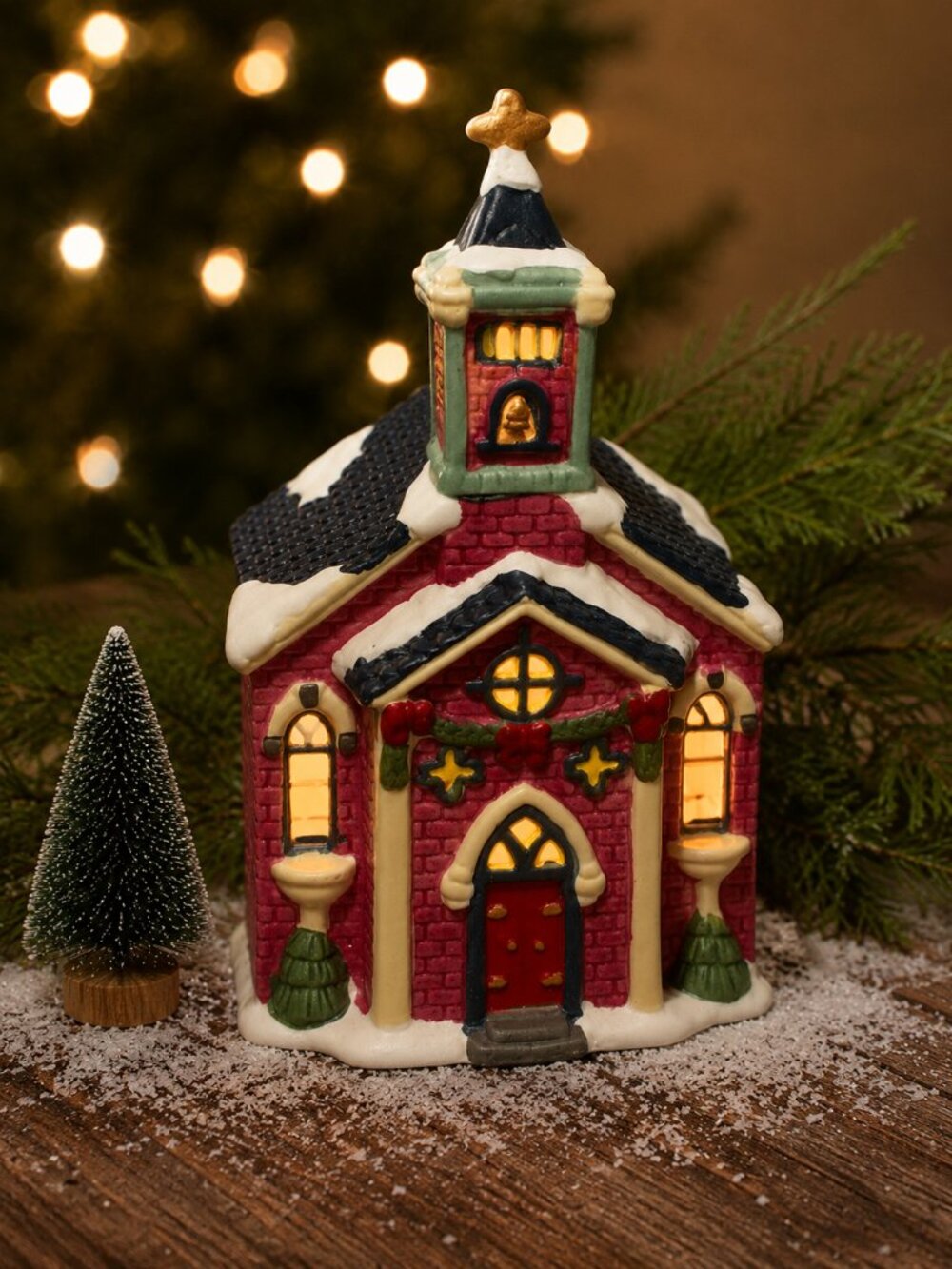 Vintage Trim A Home Lighted Christmas Church Village House 1996